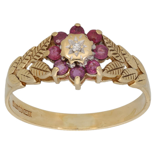 9ct Gold 0.01ct Diamond & Ruby Dress/Cocktail Ring Size U