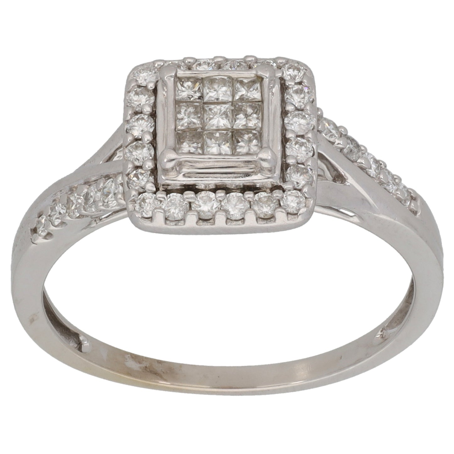 9ct White Gold 0.78ct Diamond Dress/Cocktail Ring Size R