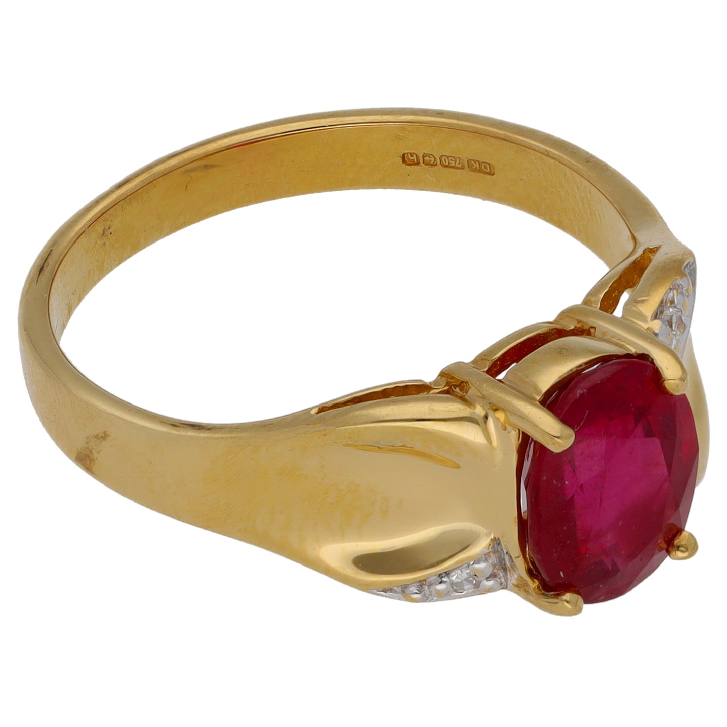 18ct Gold Ruby & 0.01ct Diamond Single Stone Ring With Accents Size N