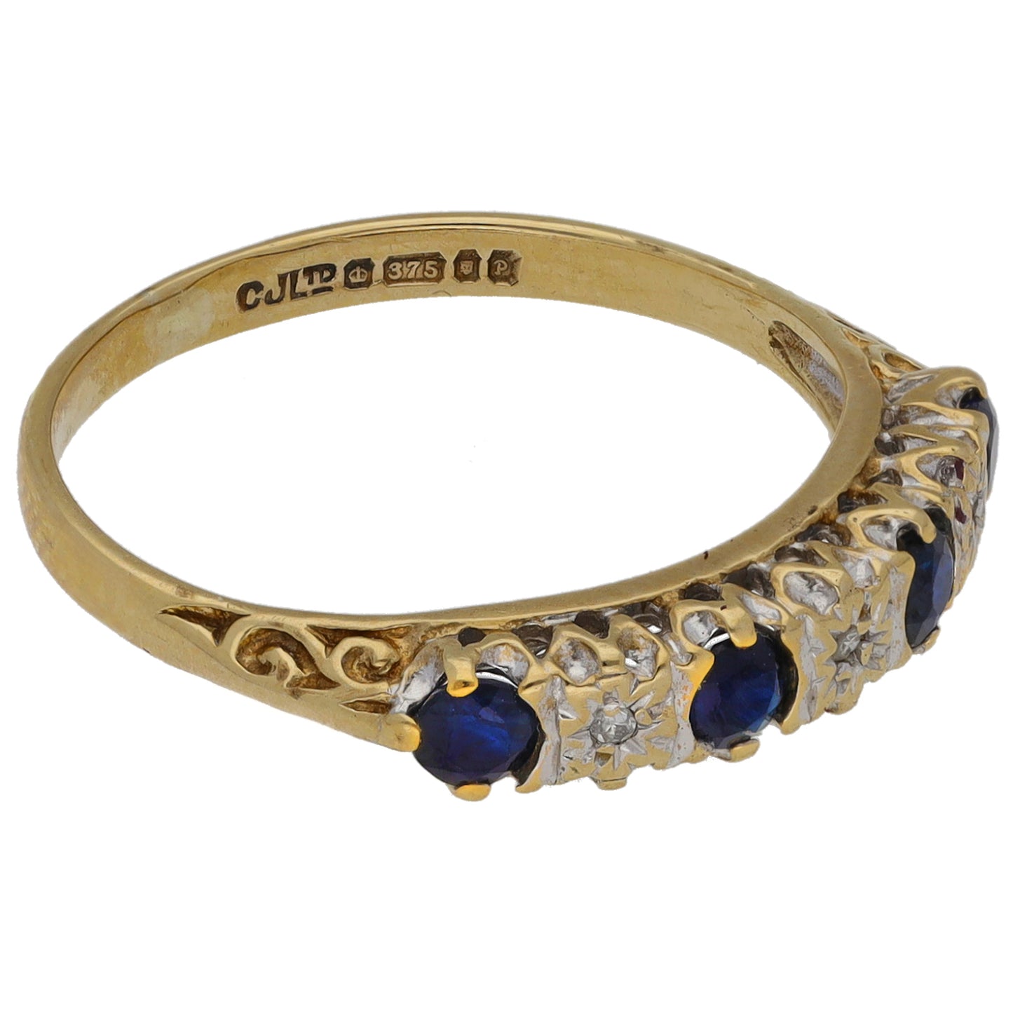9ct Gold Sapphire & 0.03ct Diamond Half Eternity Ring Size L
