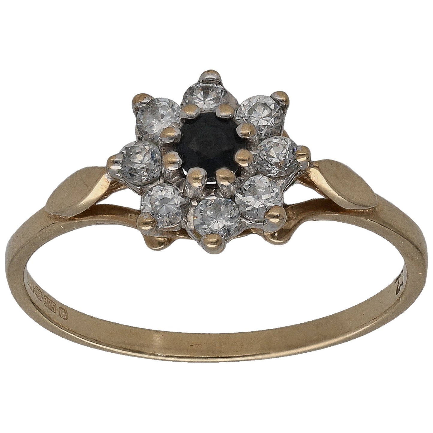 9ct Gold Sapphire & Cubic Zirconia Single Stone Ring With Accents Size M