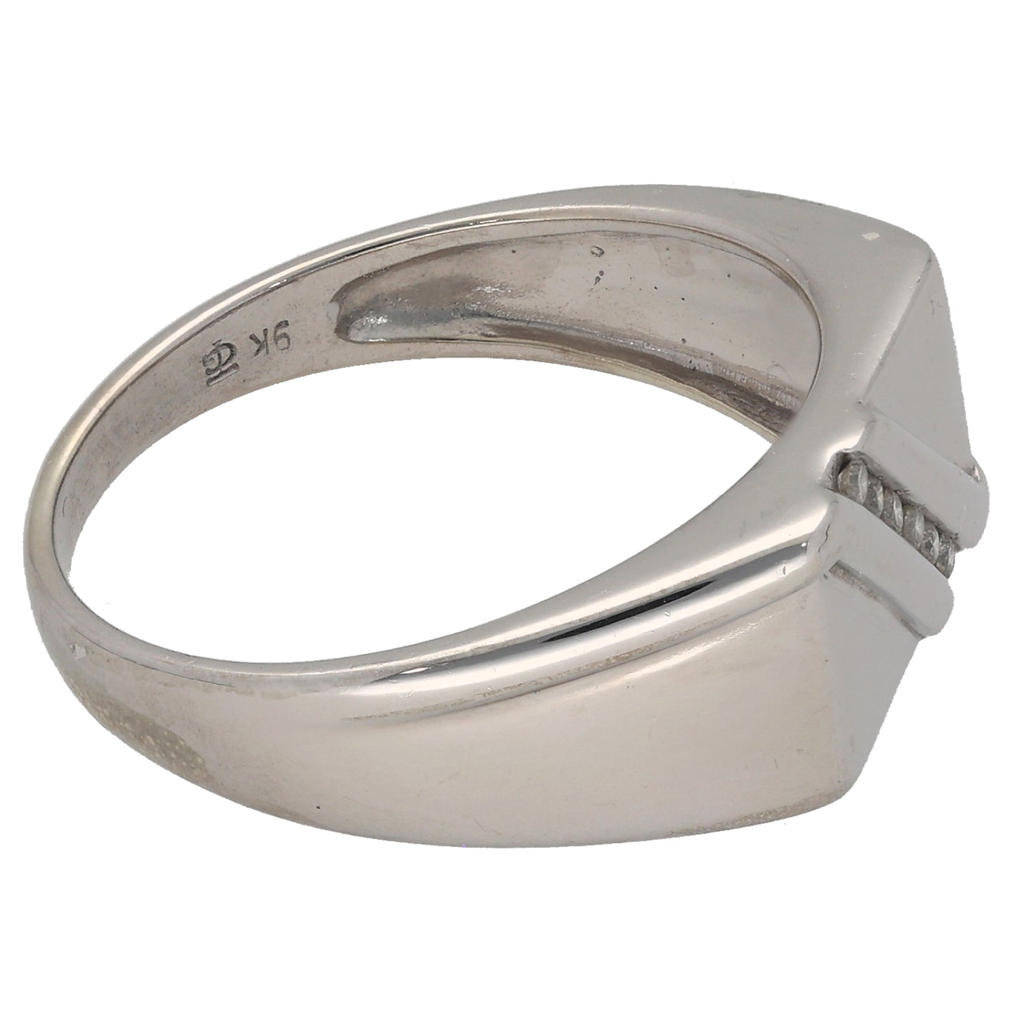 9ct White Gold 0.06ct Diamond Patterned Signet Ring Size T