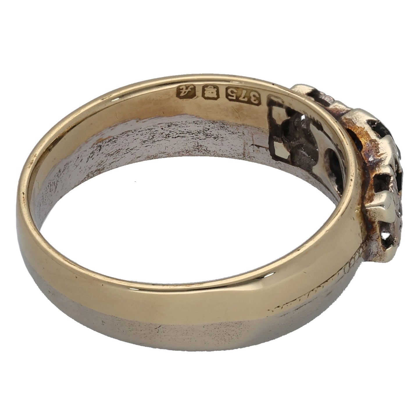 9ct Bicolour Gold Sapphire & 0.01ct Diamond Trilogy Ring Size N