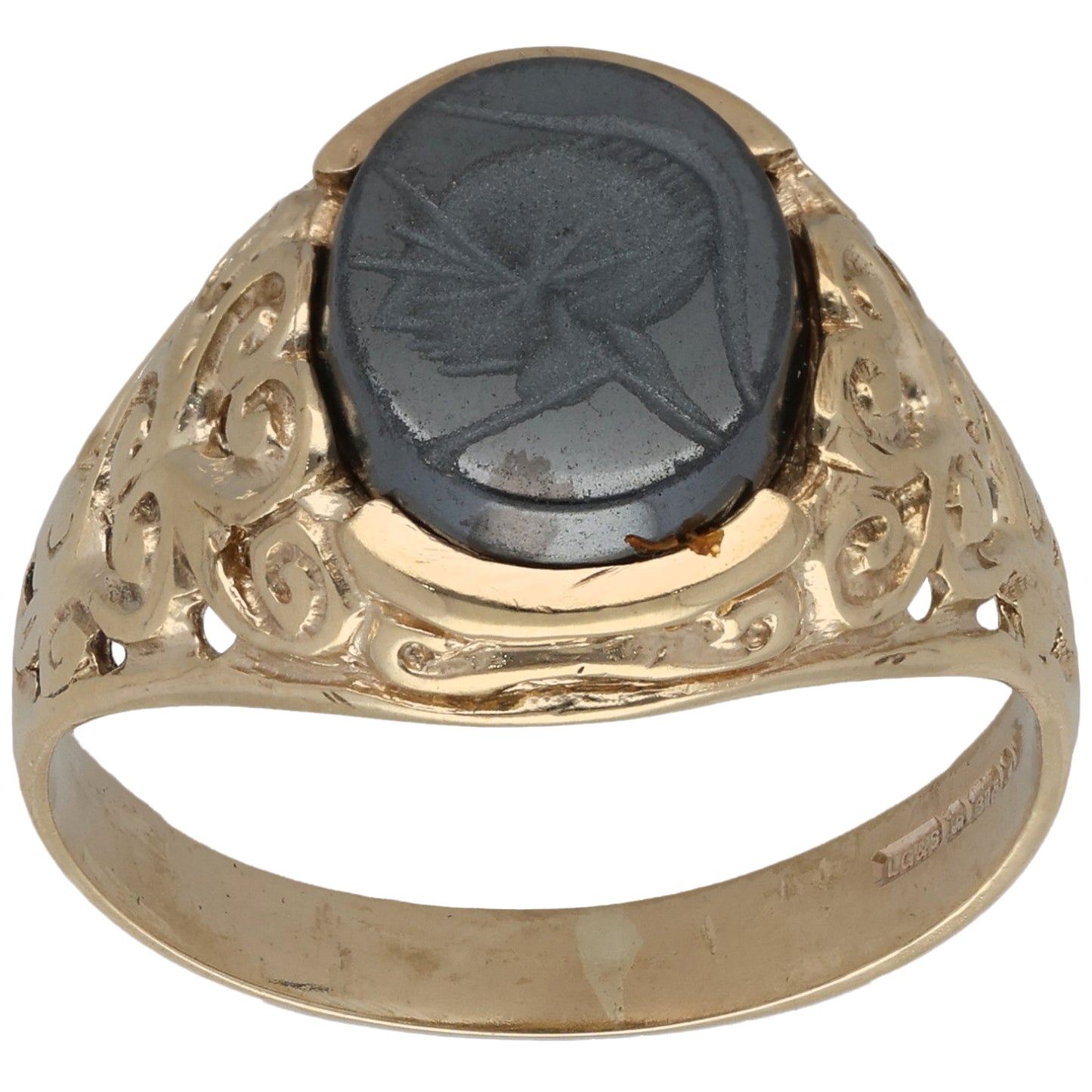 9ct Gold Hematite Single Stone Signet Ring Size U