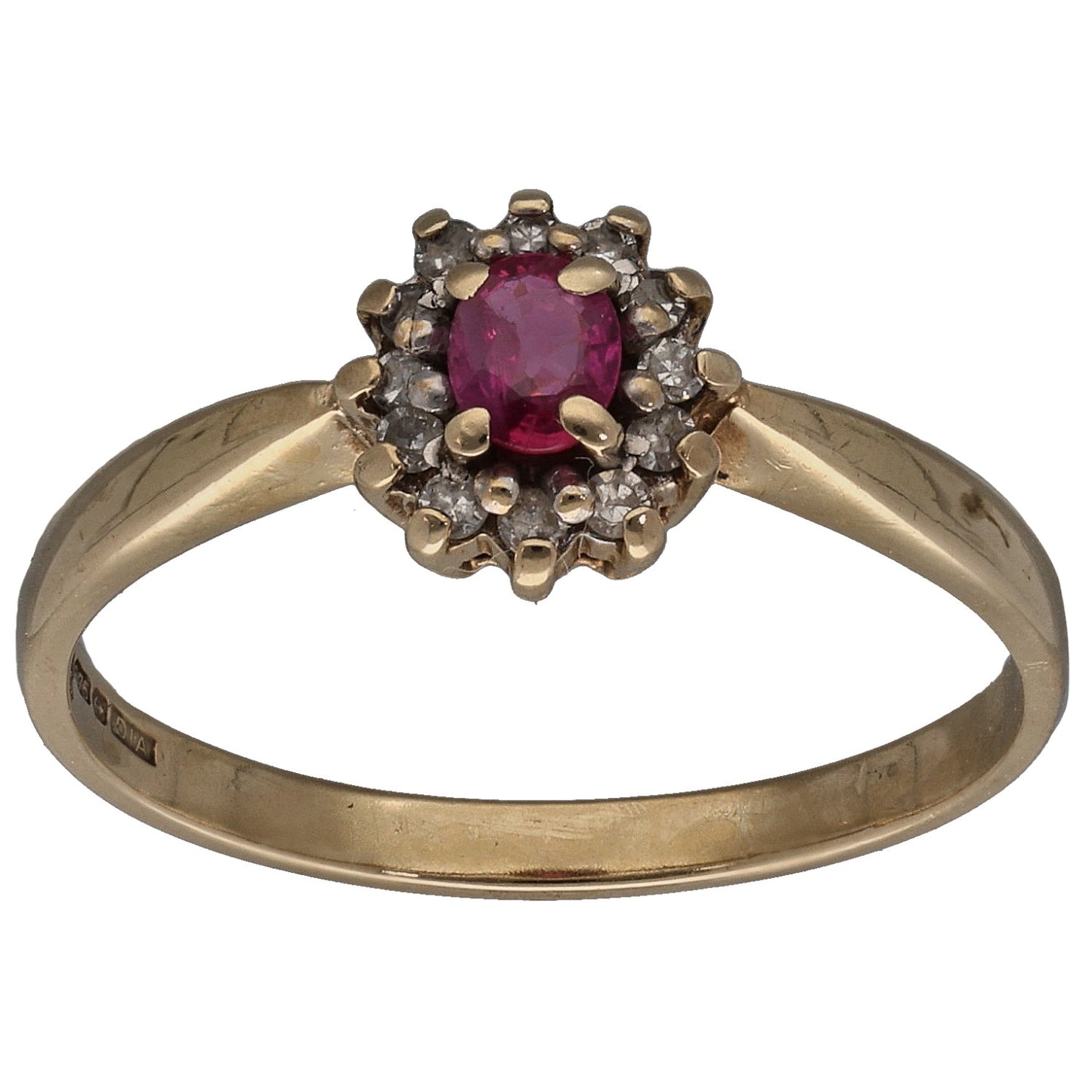 9ct Gold Ruby & 0.10ct Diamond Dress/Cocktail Ring Size Q