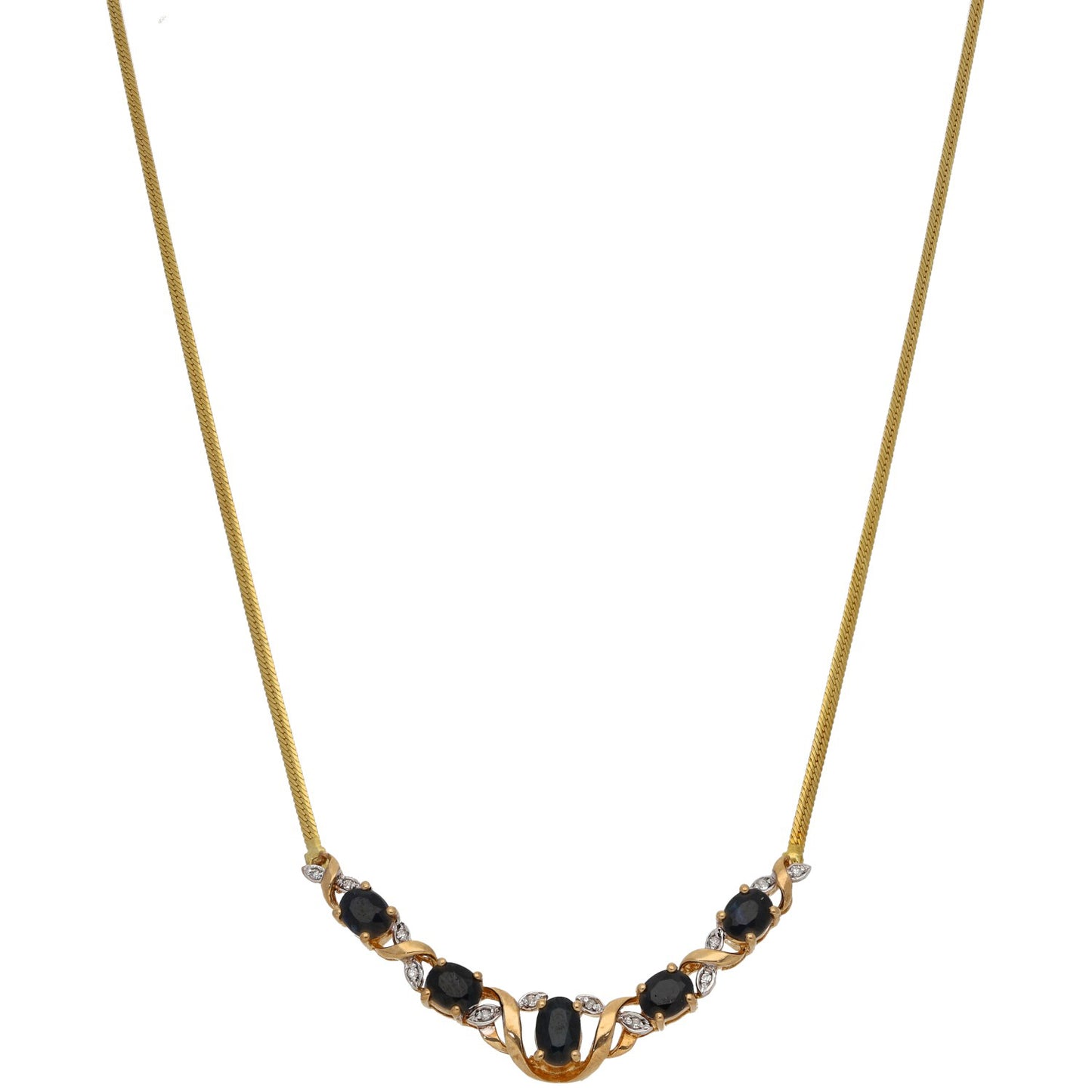 9ct Gold Sapphire & 0.06ct Diamond Fancy Necklace 16"