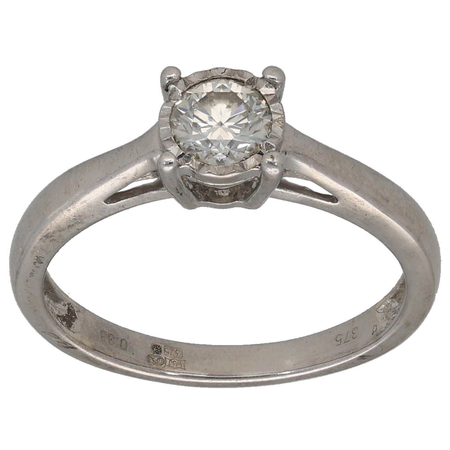 9ct White Gold 0.33ct Diamond Solitaire Ring Size L