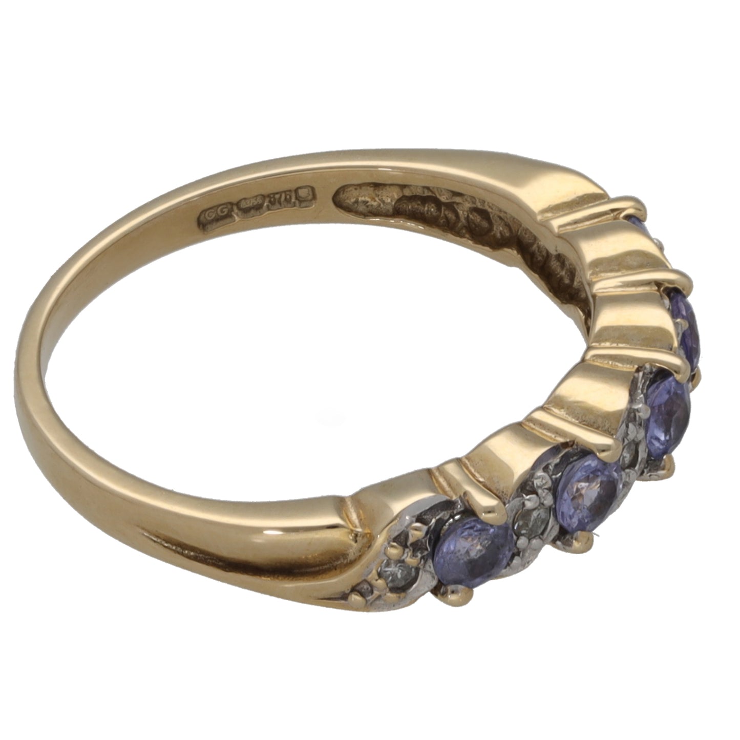 9ct Gold Tanzanite & 0.03ct Diamond Half Eternity Ring Size L