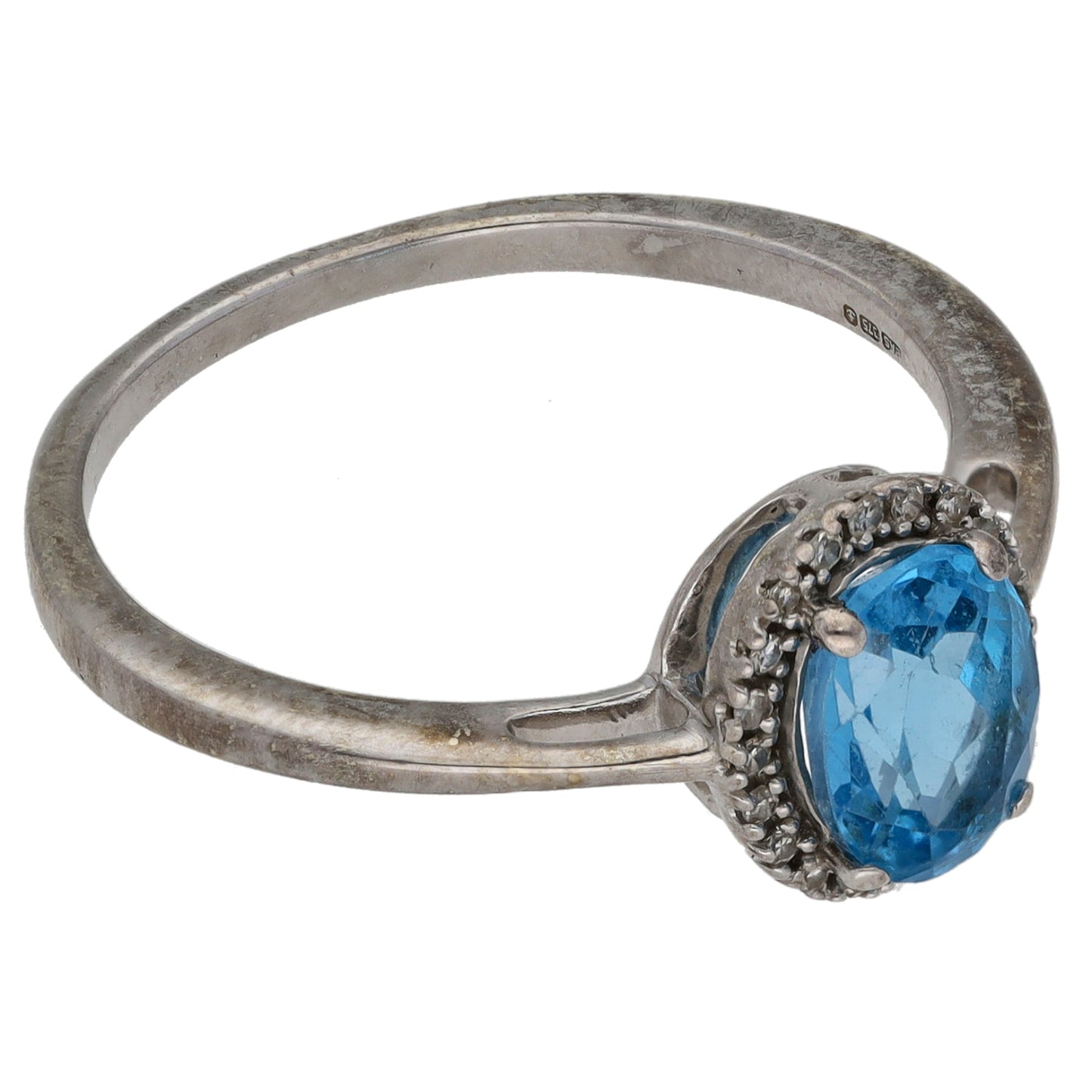 9ct White Gold Topaz & 0.10ct Diamond Dress/Cocktail Ring Size S