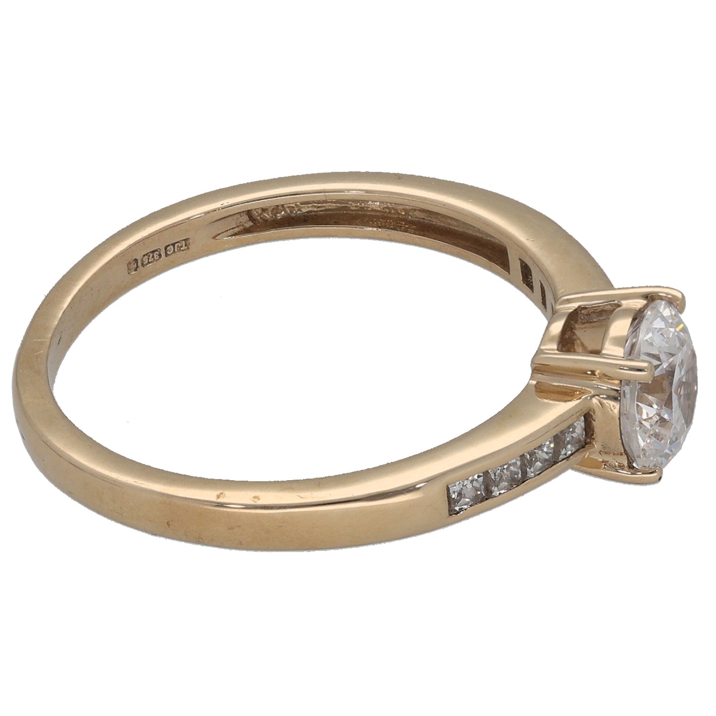 9ct Gold Cubic Zirconia Single Stone Ring with Accent Stones Size P