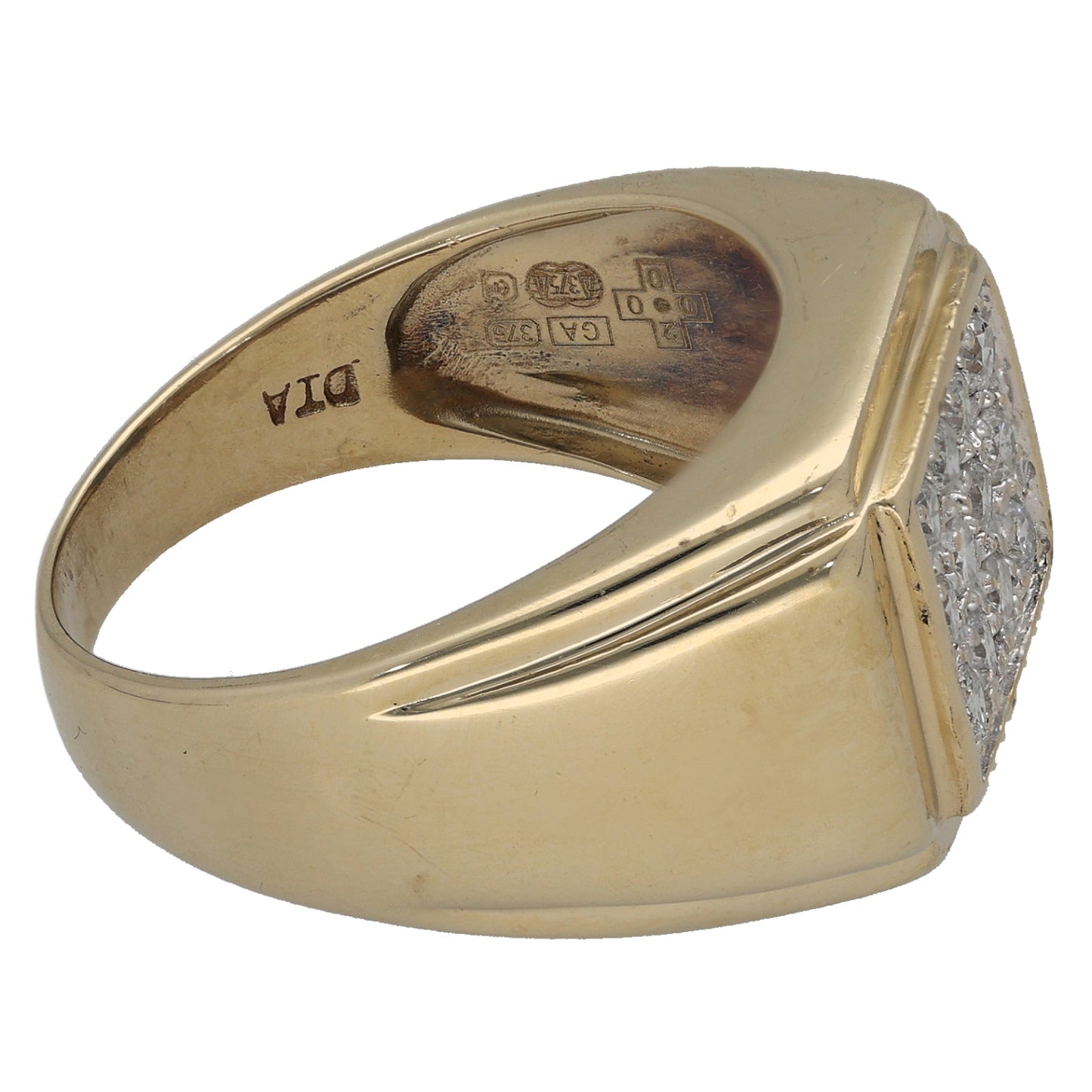 9ct Gold 0.50ct Diamond Patterned Signet Ring Size T