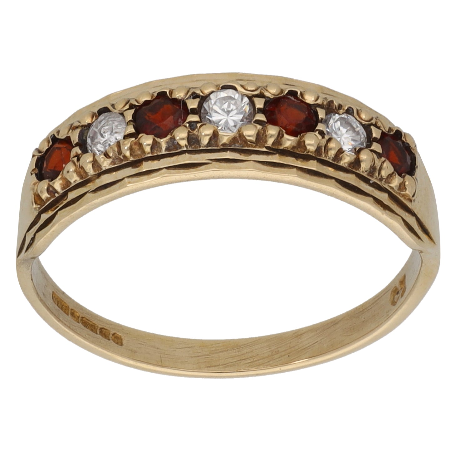 9ct Gold Garnet & Cubic Zirconia Half Eternity Ring Size N