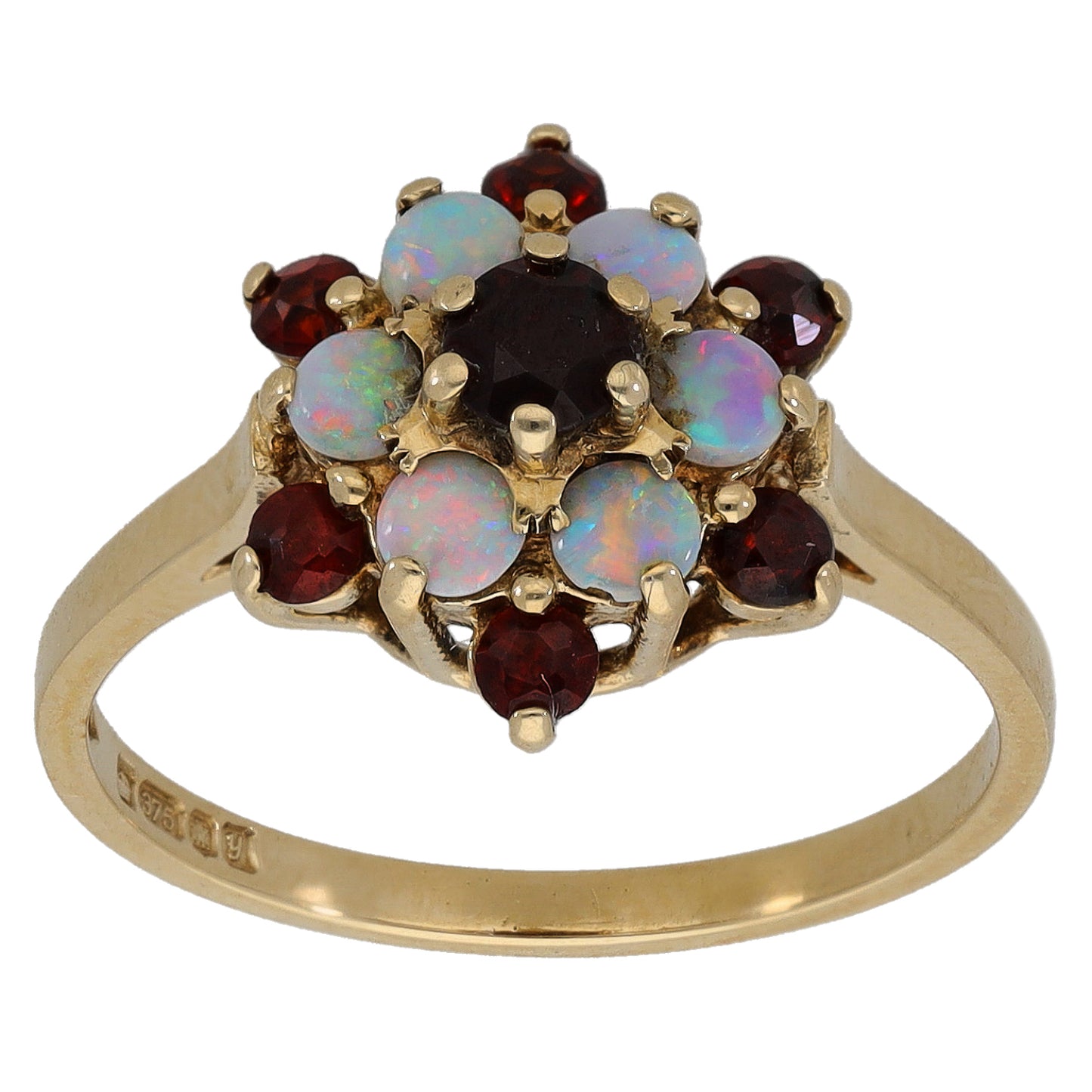9ct Gold Garnet & Opal Dress/Cocktail Ring Size O
