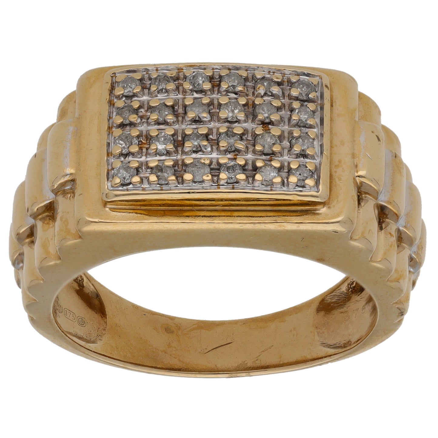 9ct Gold 0.25ct Diamond Patterned Signet Ring Size Q