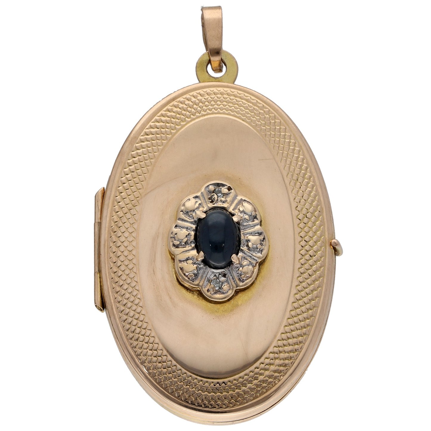 9ct Gold Sapphire & 0.01ct Diamond Patterned Locket Pendant