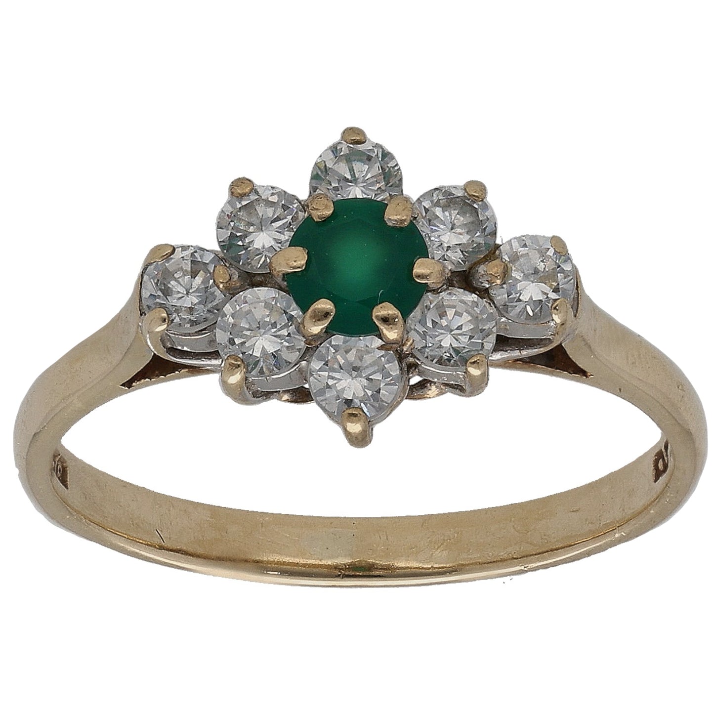 9ct Gold Green Agate & Cubic Zirconia Dress/Cocktail Ring Size O