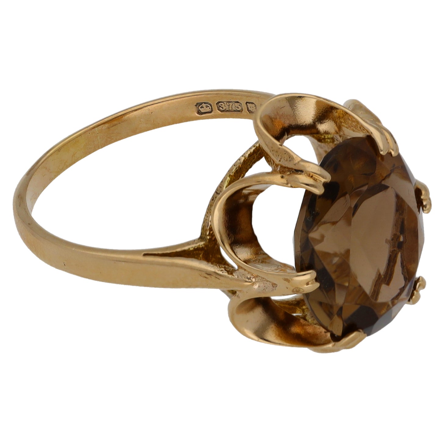 9ct Gold Smoky Quartz Single Stone Ring Size M
