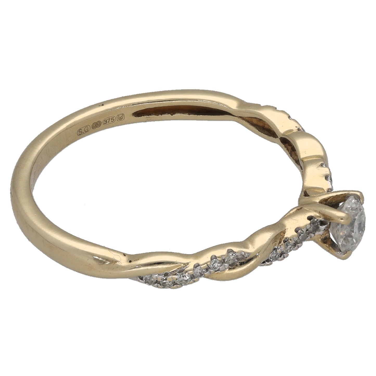 9ct Gold 0.25ct Diamond Solitaire Ring With Accent Stones Size N