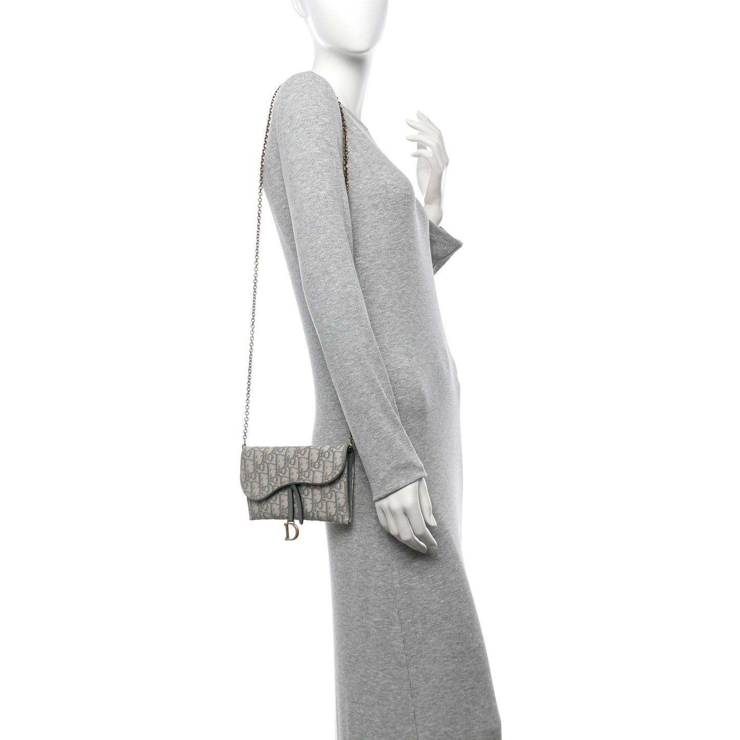 Christian Dior Small Saddle Pouch with Chain Oblique Canvas Bag - Grey