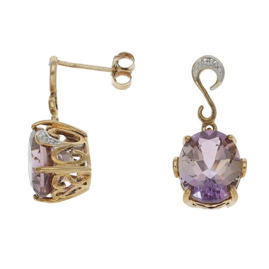 9ct Gold Ametrine & 0.03ct Diamond Drop Earrings