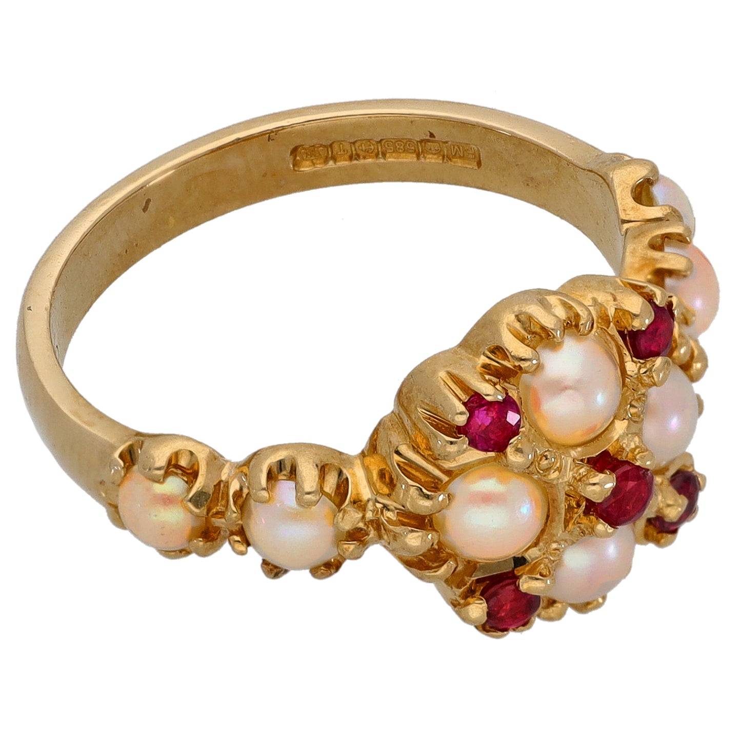 14ct Gold Cultured Pearl & Ruby Dress/Cocktail Ring Size M