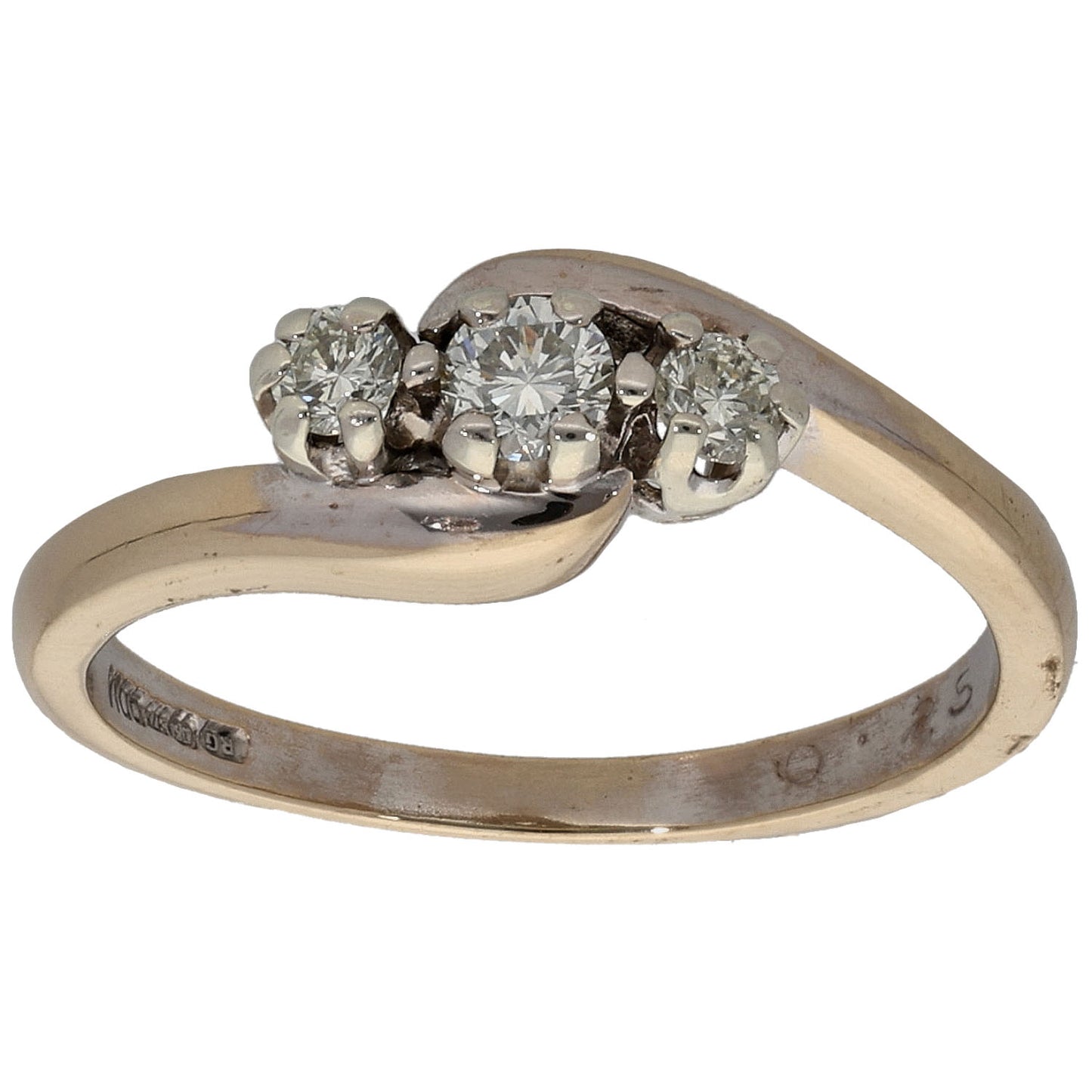 9ct White Gold 0.25ct Diamond Trilogy Ring Size L