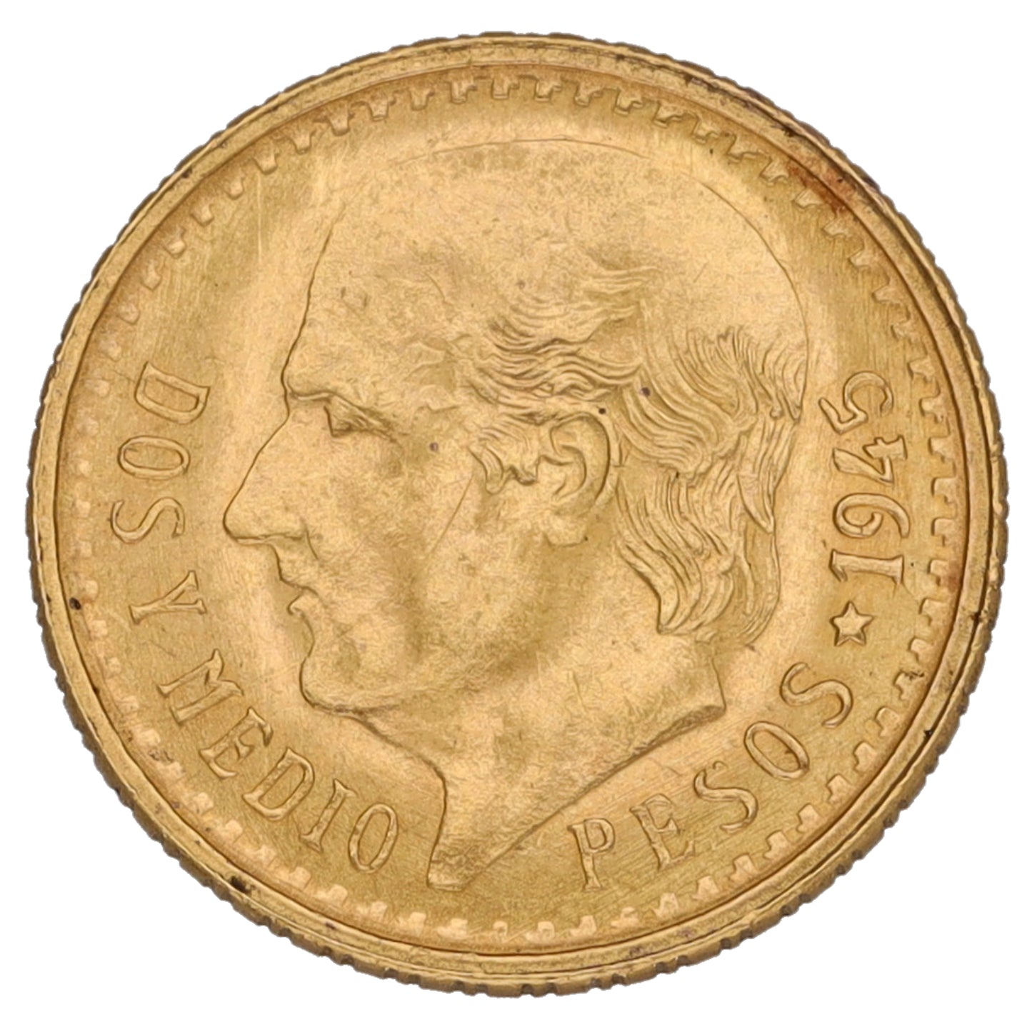 22ct Gold Mexican 2.5 Pesos Coin 1945