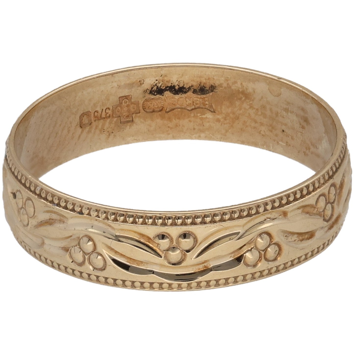 9ct Gold Patterned Wedding Ring Size P