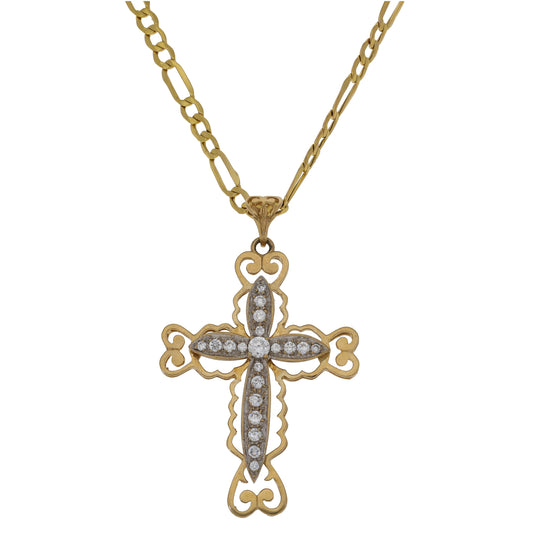 9ct Gold Cubic Zirconia Cross Pendant With Chain