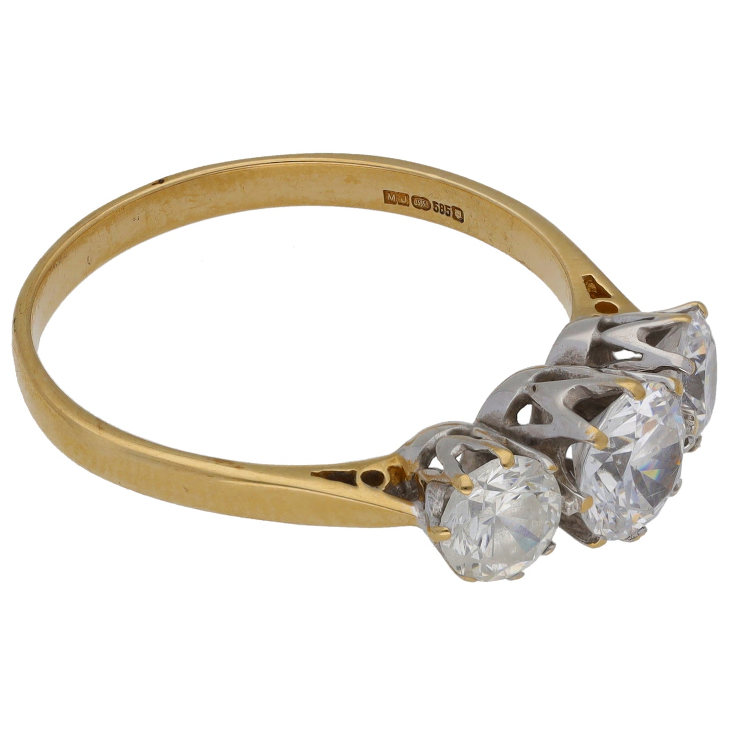 14ct Gold Cubic Zirconia Three Stone Ring Size U