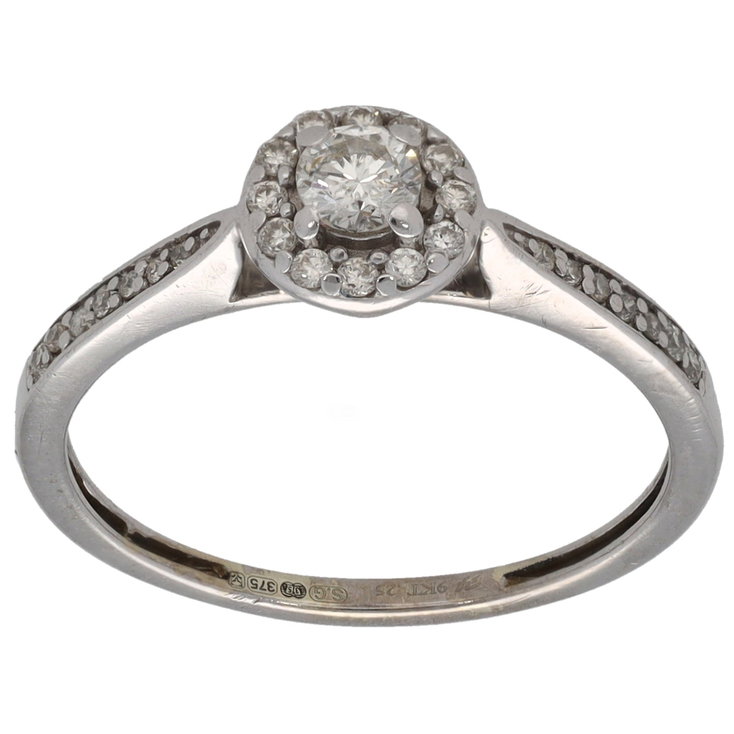9ct White Gold 0.25ct Diamond Halo Ring Size L