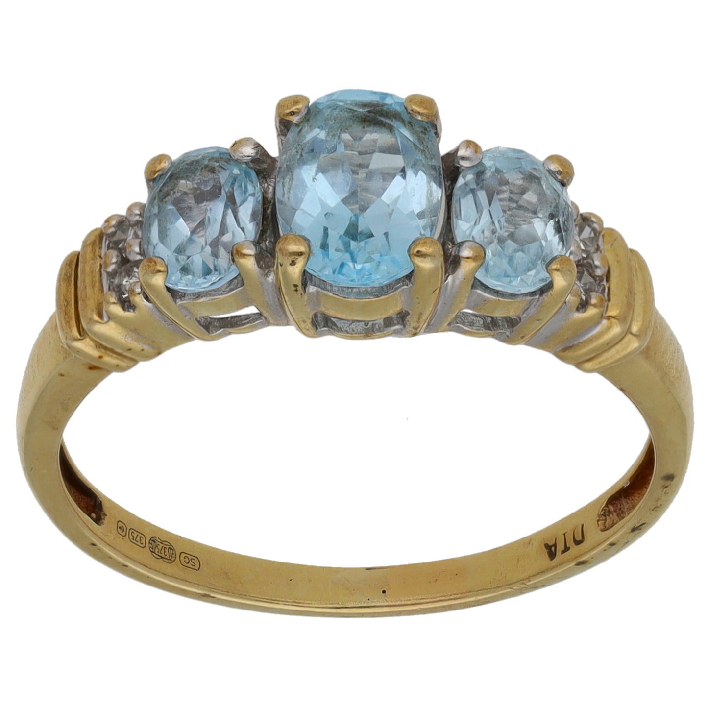 9ct Gold 0.04ct Diamond & Topaz Trilogy Ring Size R