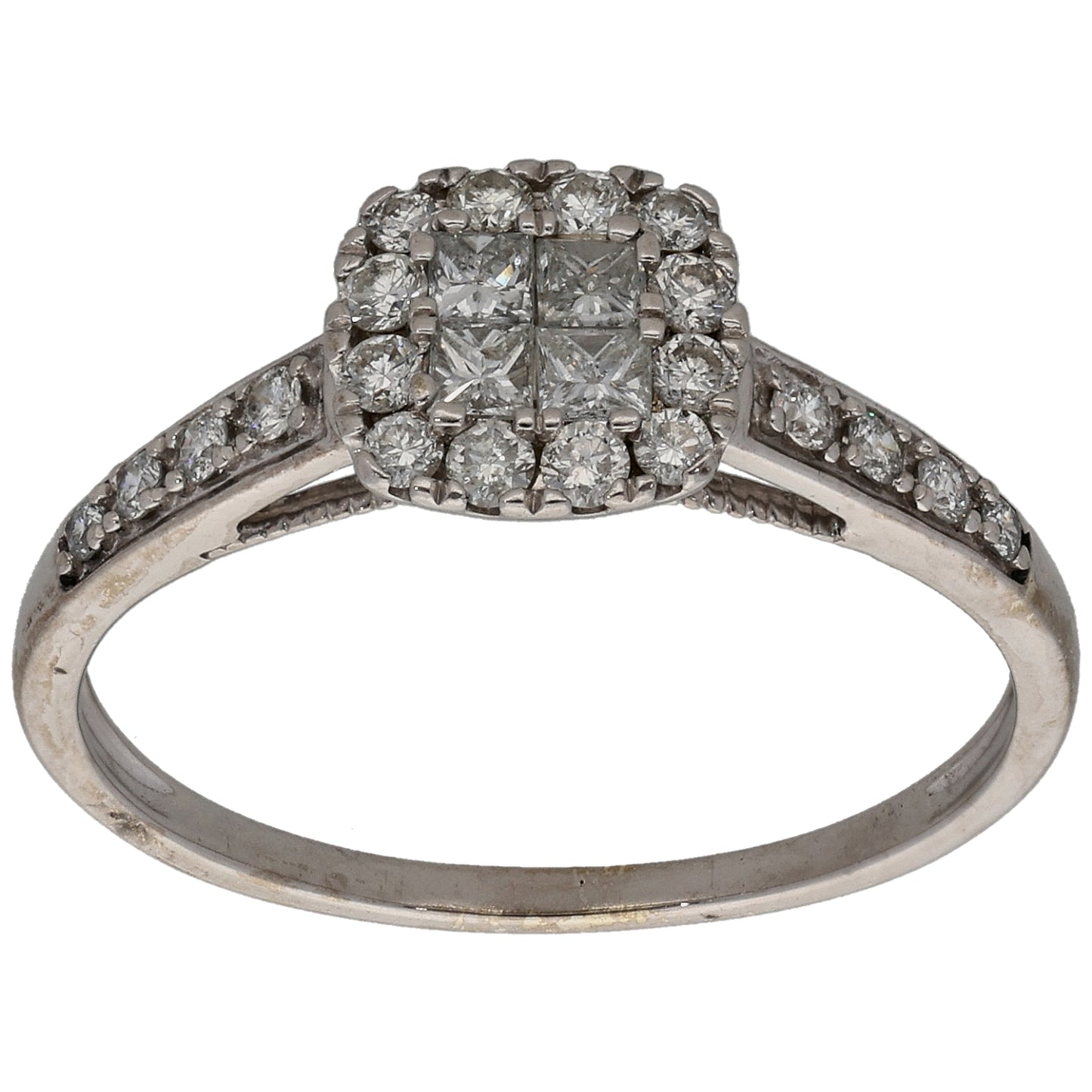 9ct White Gold 0.66ct Diamond Cluster Ring Size U