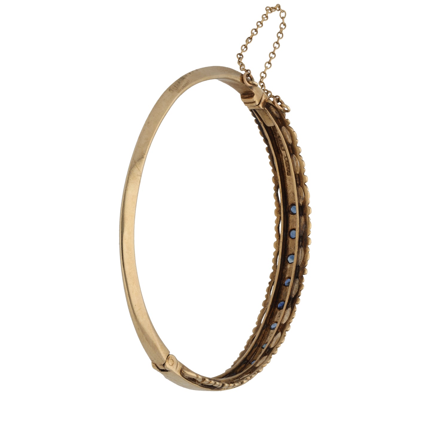 9ct Gold Sapphire & Cultured Pearl Bangle Antique & Vintage