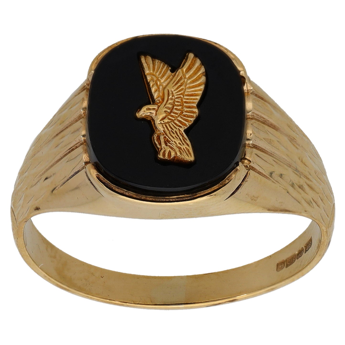 9ct Gold Onyx Single Stone Crest/Emblem Signet Ring Size U