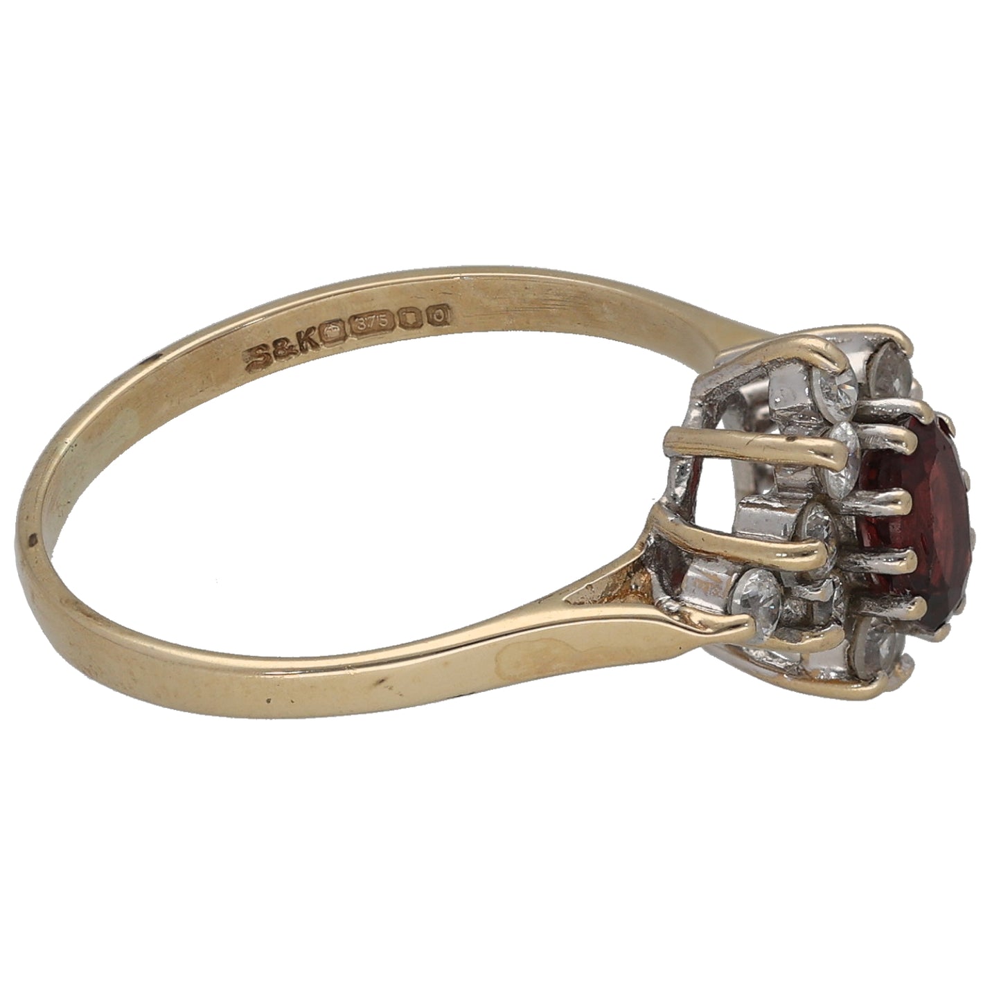 9ct Gold Garnet & Cubic Zirconia Dress/Cocktail Ring Size P