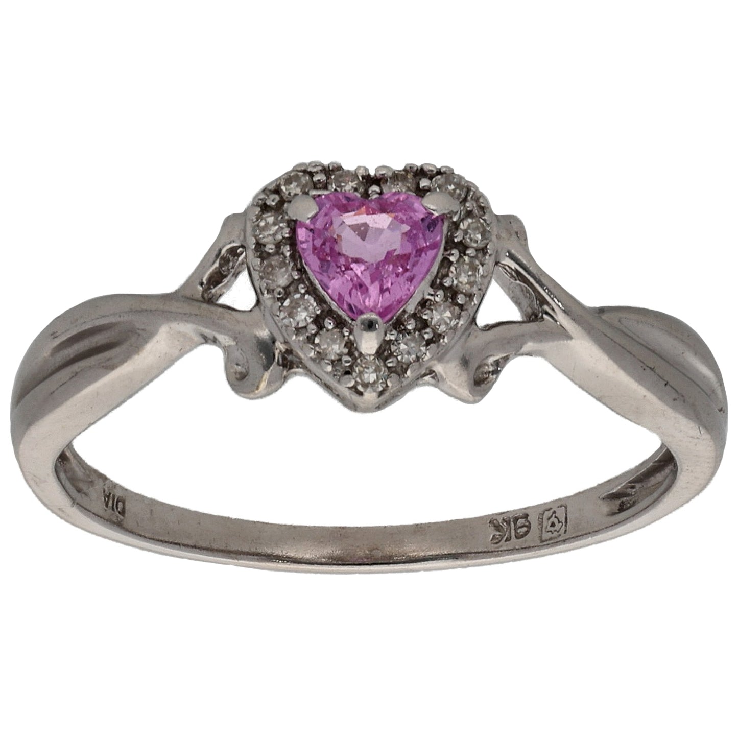 9ct White Gold Sapphire & 0.065ct Diamond Dress/Cocktail Ring Size M