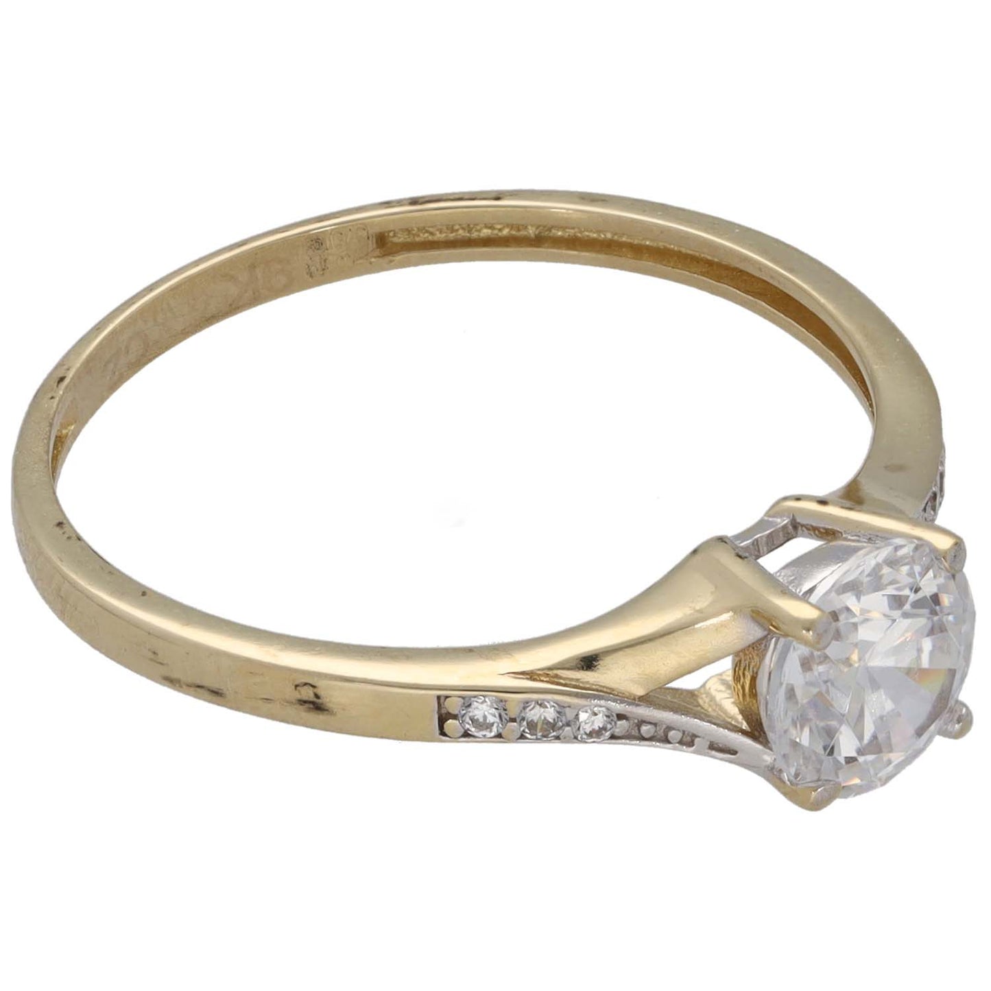 9ct Gold Cubic Zirconia Single Stone Ring With Accents Size Q