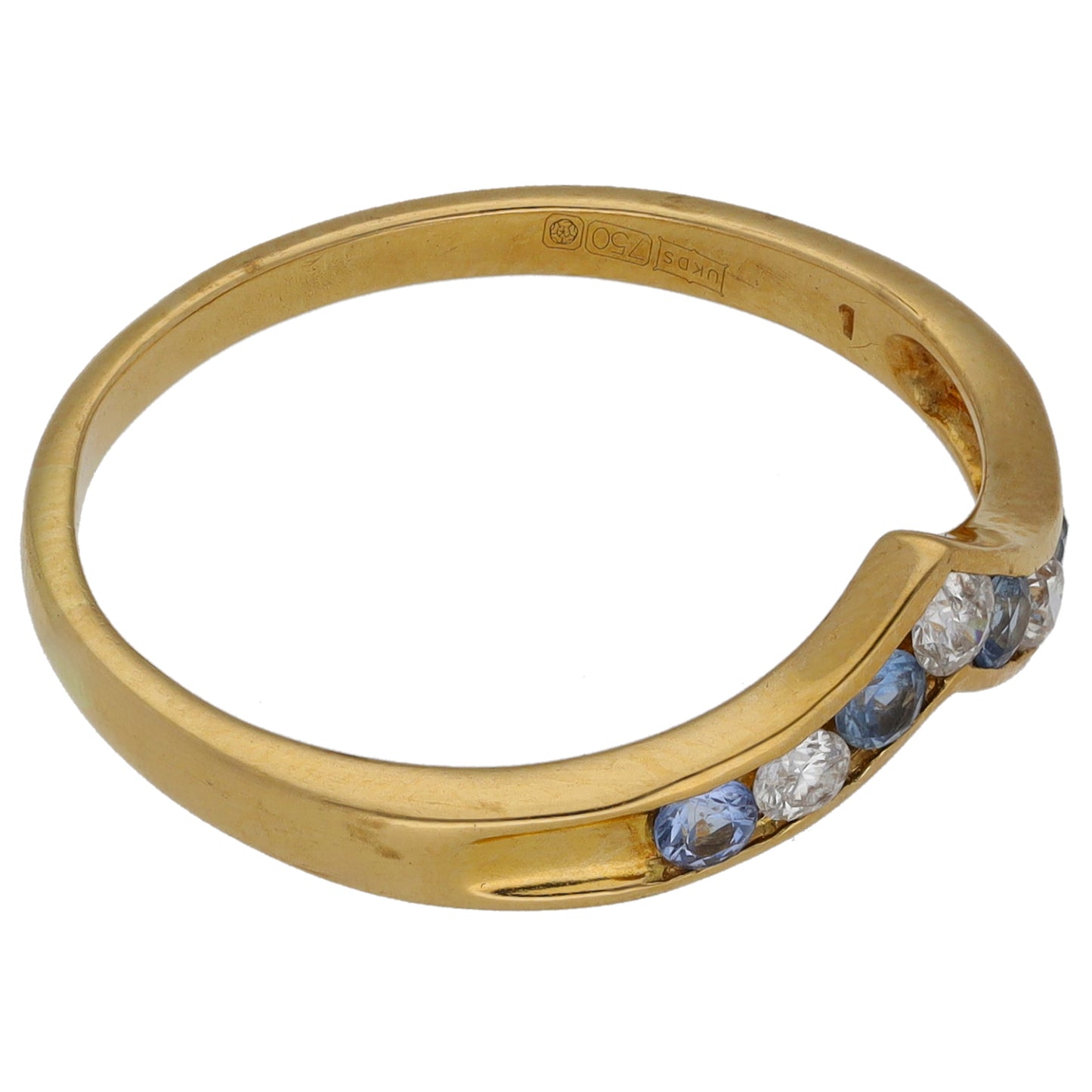 18ct Gold 0.12ct Diamond & Aquamarine Wishbone Ring Size R