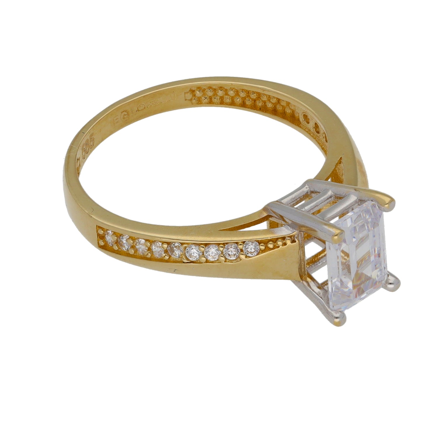 14ct Gold Cubic Zirconia Single Stone Ring with Accent Stones Size L