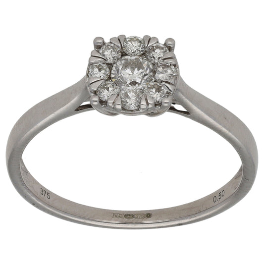 9ct Gold 0.50ct Diamond Cluster Ring Size T