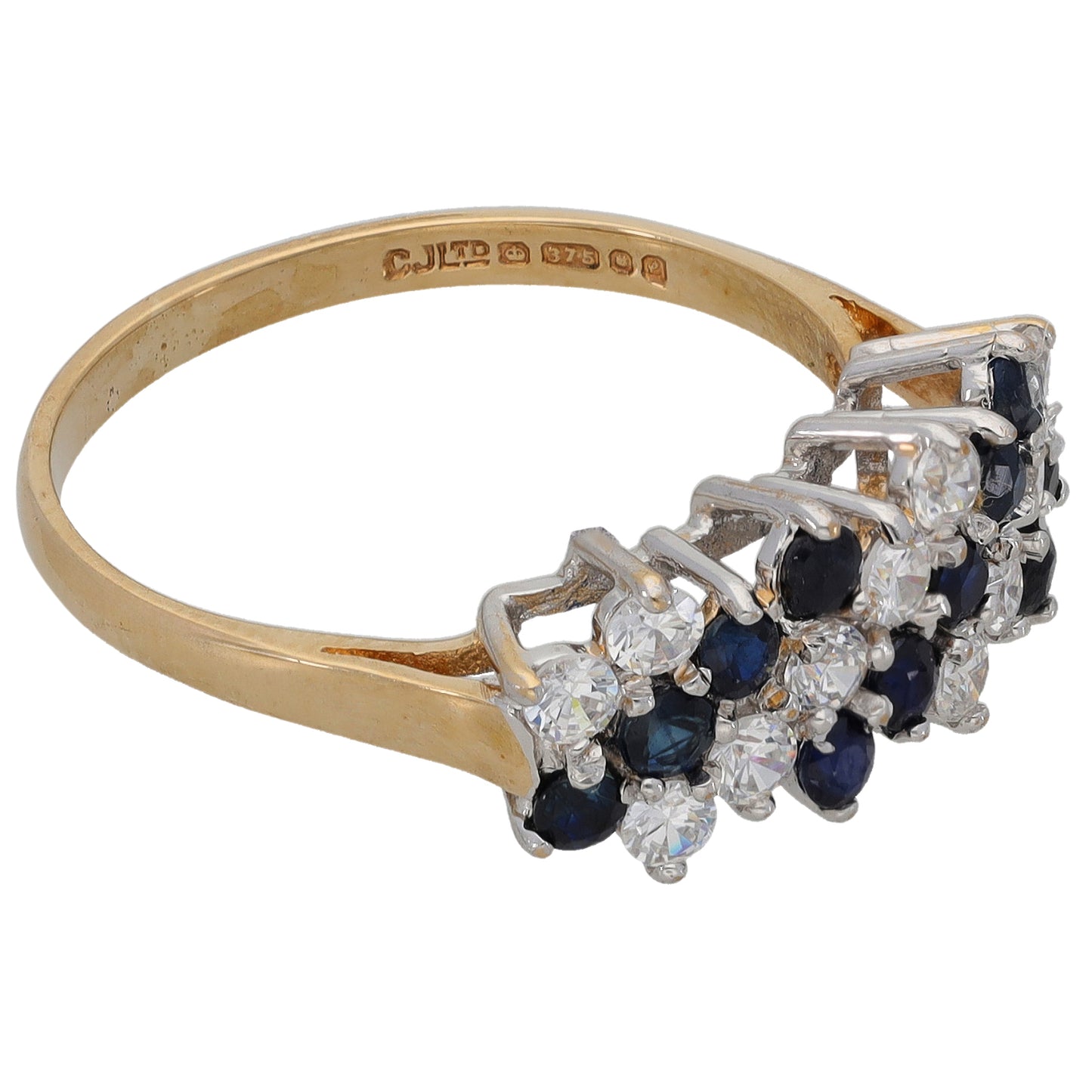 9ct Gold Sapphire & Cubic Zirconia Dress/Cocktail Ring Size P