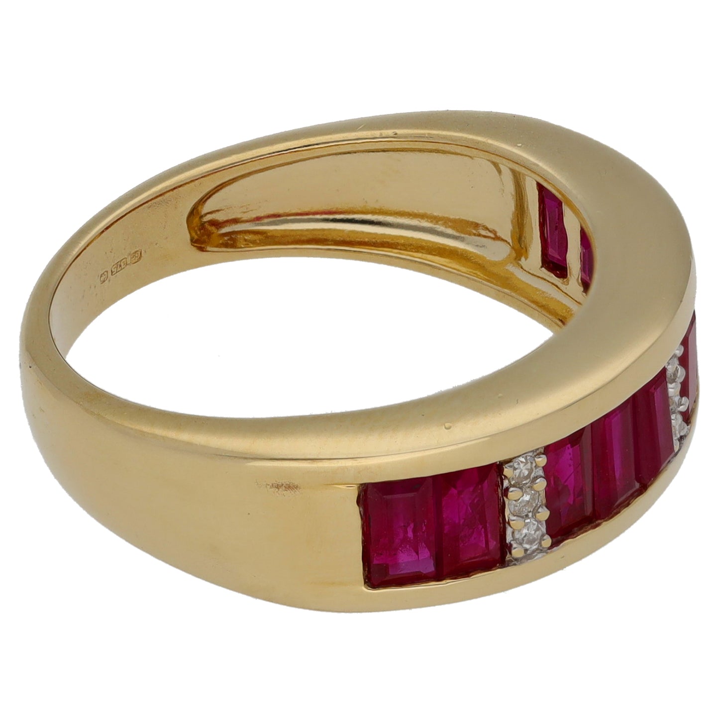 9ct Gold Glass Filled Ruby & 0.045ct Diamond Half Eternity Ring Size N