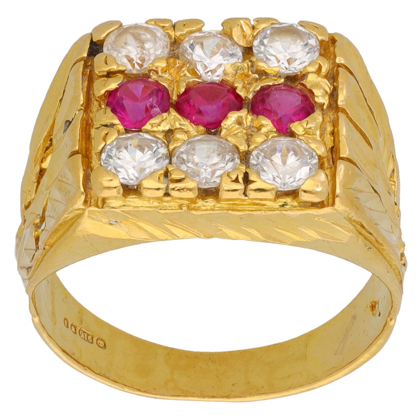 22ct Gold Imitation Gems Patterned Signet Ring Size Q