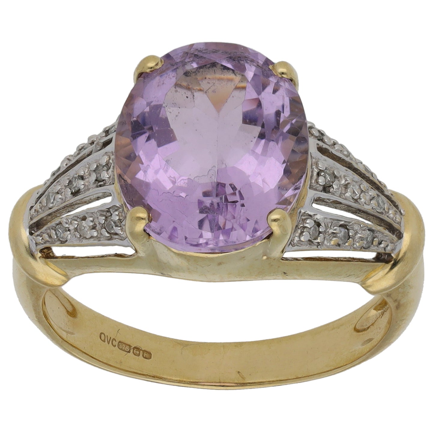 9ct Bicolour Gold Amethyst & 0.09ct Diamond Dress/Cocktail Ring Size Q
