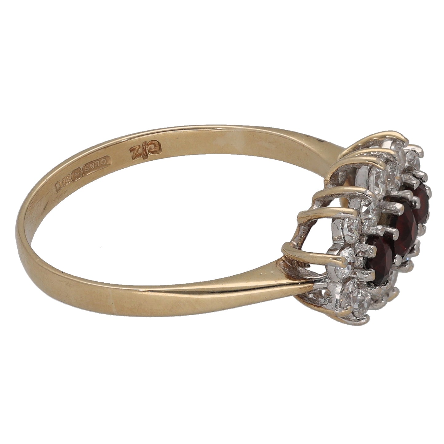 9ct Gold Garnet & Cubic Zirconia Dress/Cocktail Ring Size Q