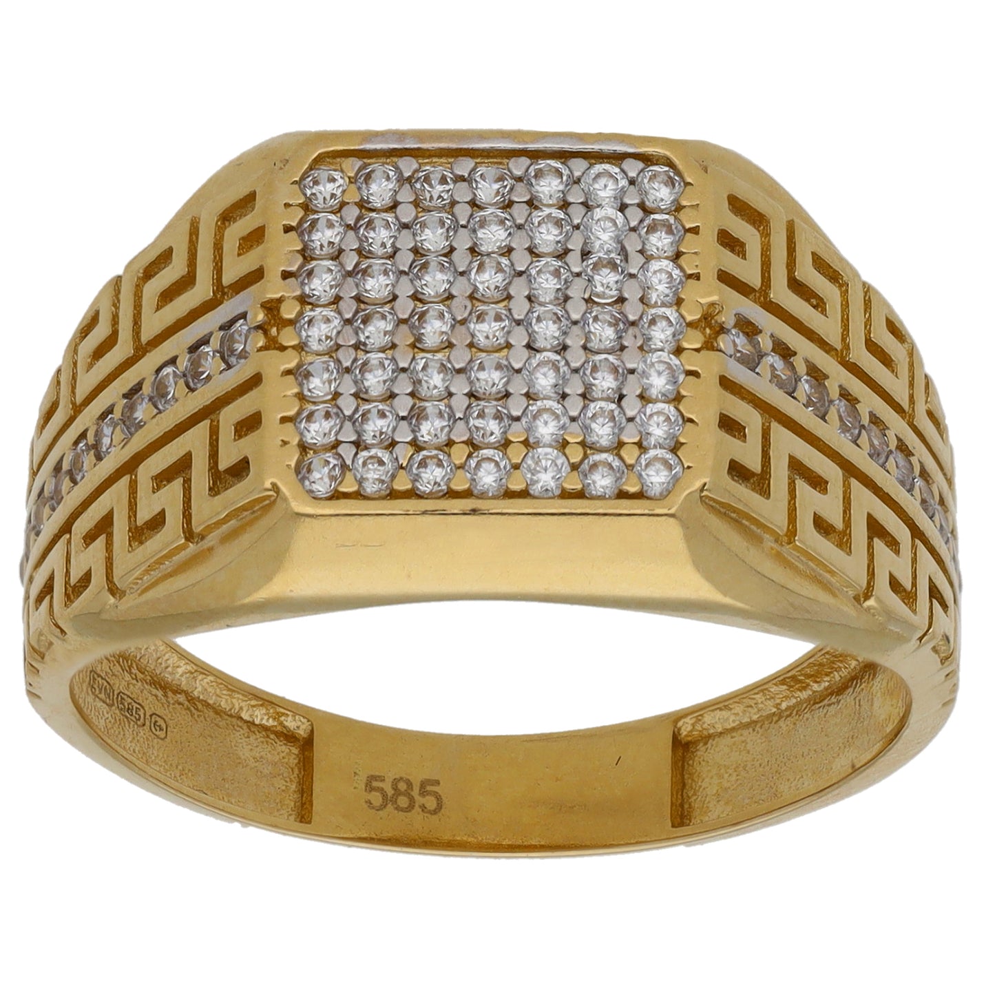 14ct Gold Cubic Zirconia Patterned Signet Ring Size U