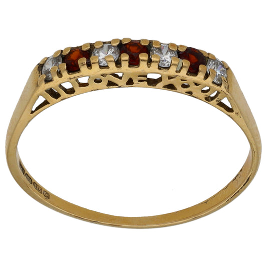 9ct Gold Garnet & Cubic Zirconia Half Eternity Ring Size Q