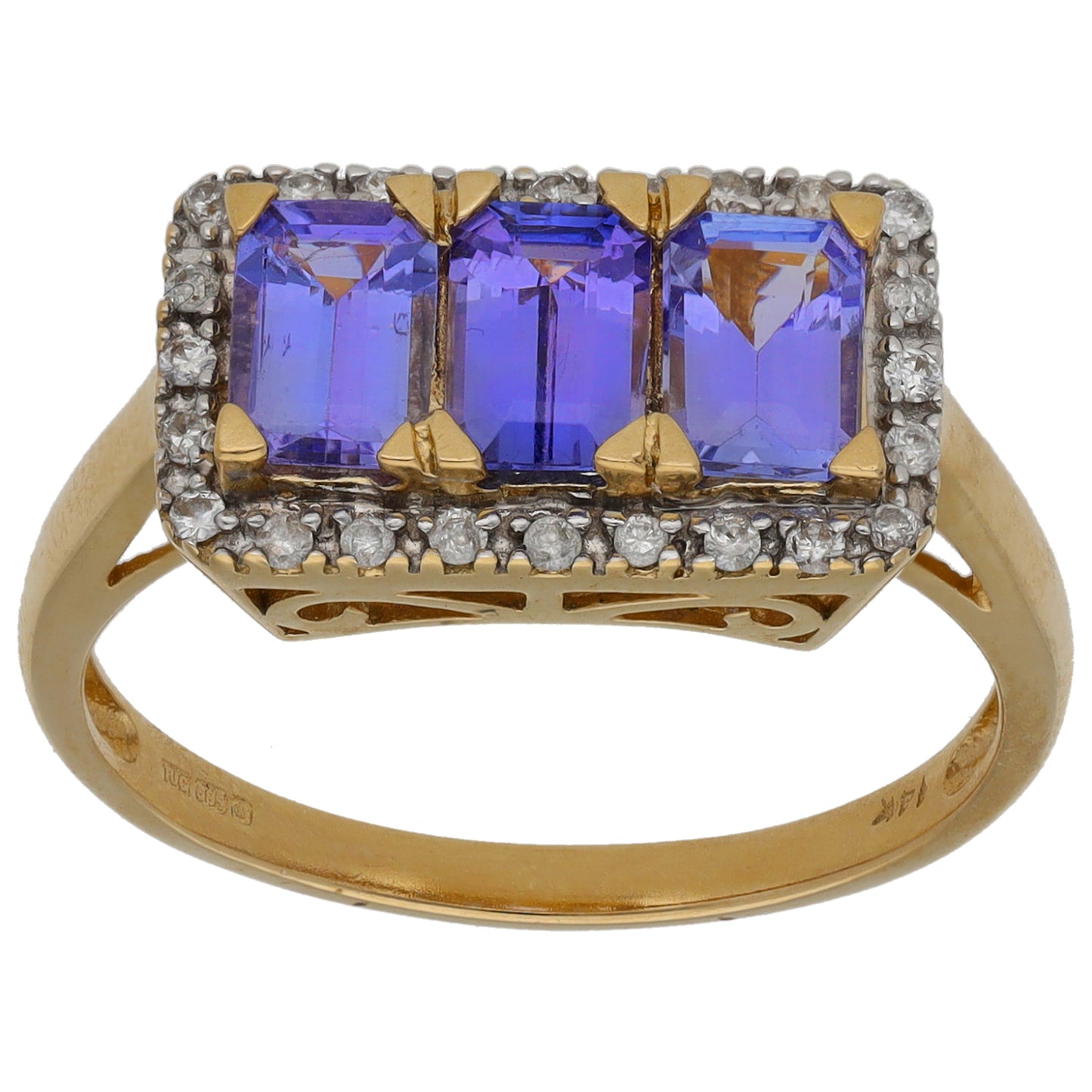 14ct Gold Tanzanite & 0.25ct Diamond Dress/Cocktail Ring Size Q