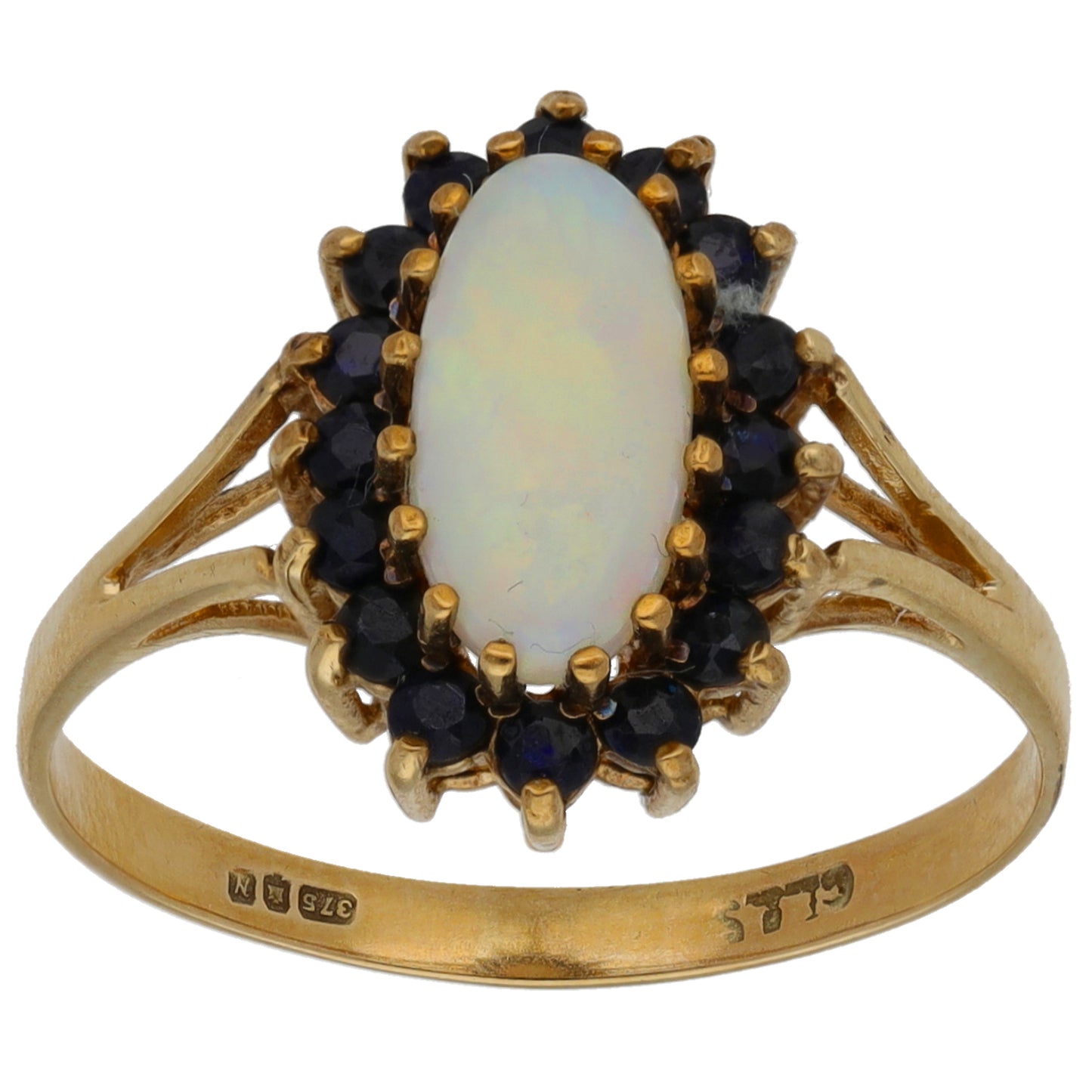 9ct Gold Opal & Sapphire Dress/Cocktail Ring Size Q